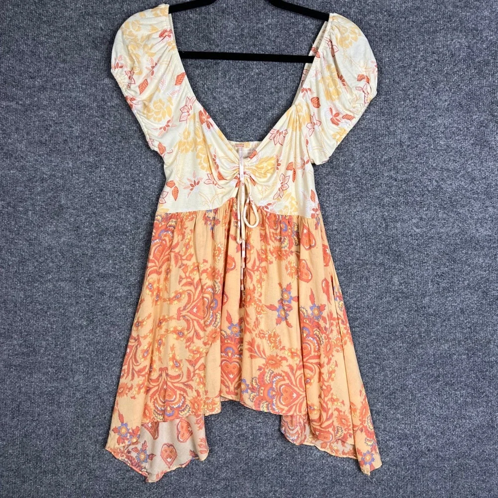 Free People La Bamba Babydoll Top Excellent Floral Boho Peplum Smocked M
